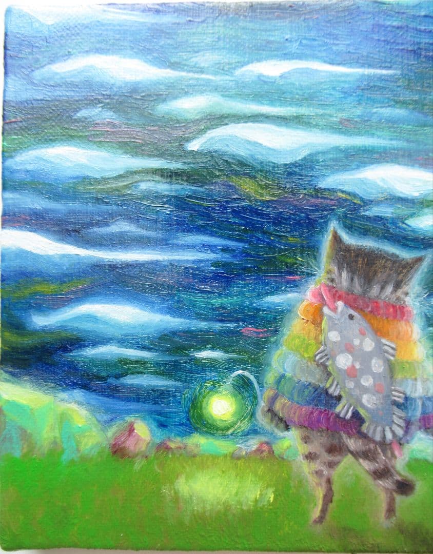 ［匿名で配送］一点もの 猫 油絵 油彩 絵 インテリア