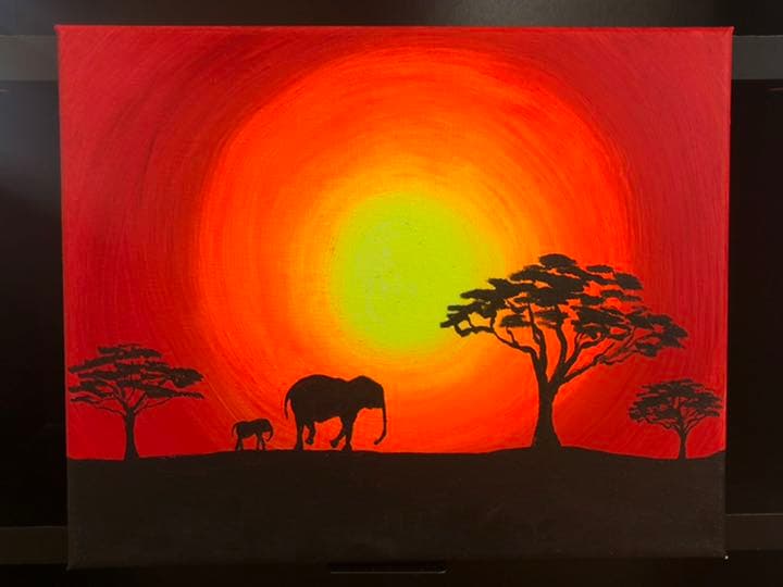 サバンナの夕陽　キャンバス