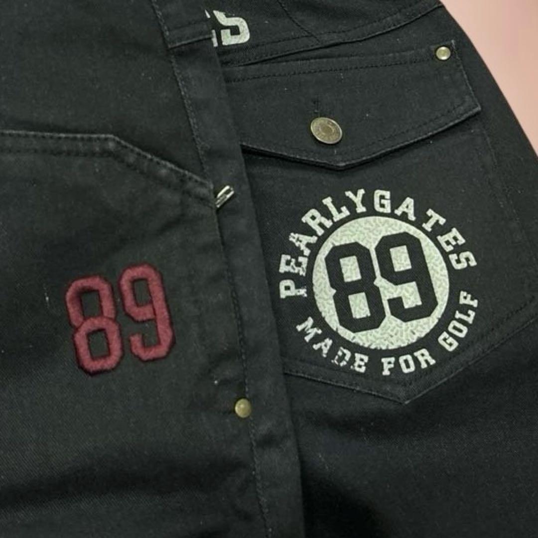 【美品】パーリーゲイツ ゴルフパンツ メンズ 5 黒 バックロゴプリント 刺繍