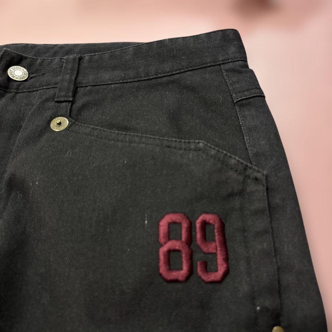 【美品】パーリーゲイツ ゴルフパンツ メンズ 5 黒 バックロゴプリント 刺繍