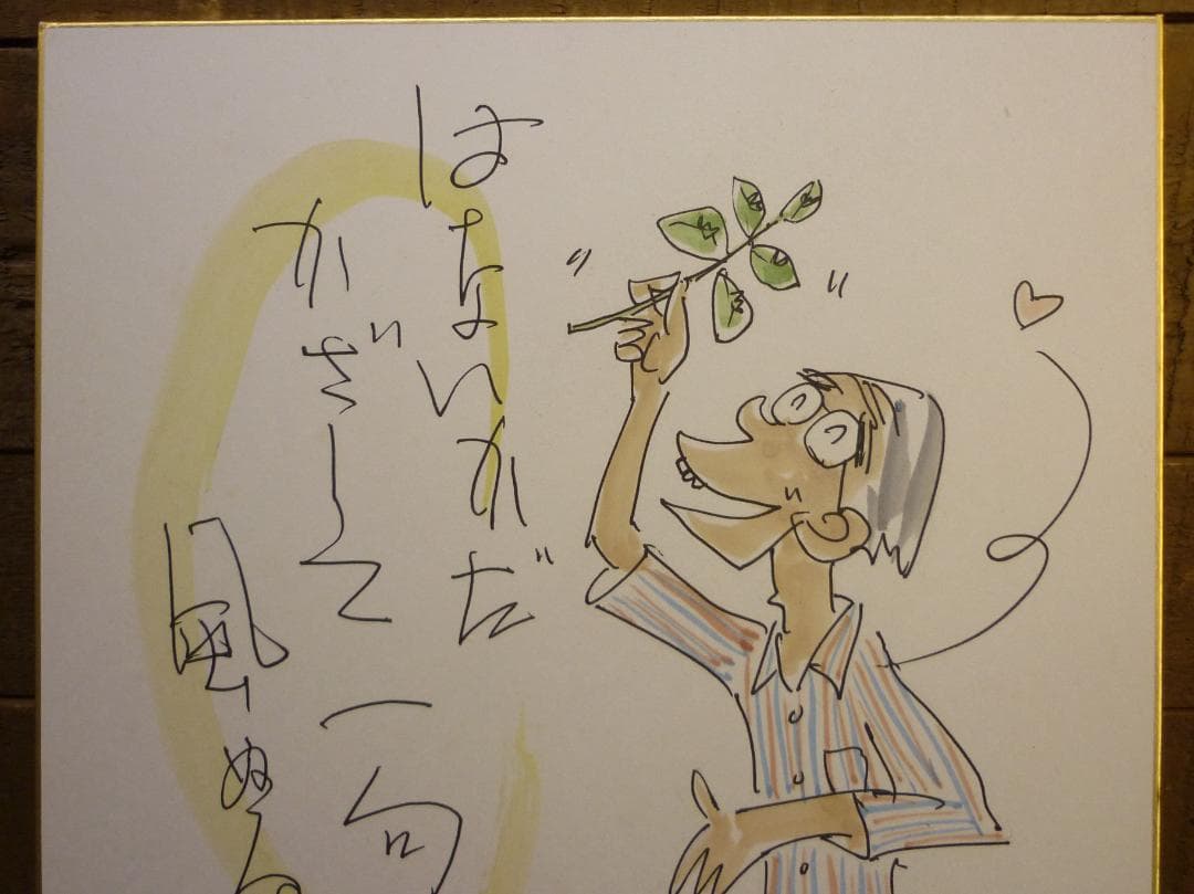 色紙額装 作者不明 ペン画 俳句 アルミ額 はないかだ かざして一句 風ぬるむ