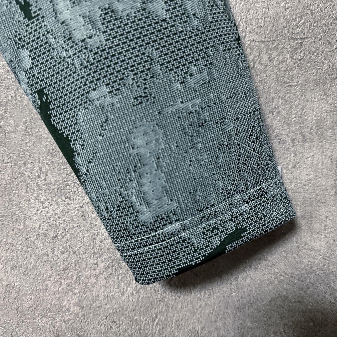 adidas アディダス 総柄 ハーフジップ シャツ ロゴ 長袖 グリーン系 M