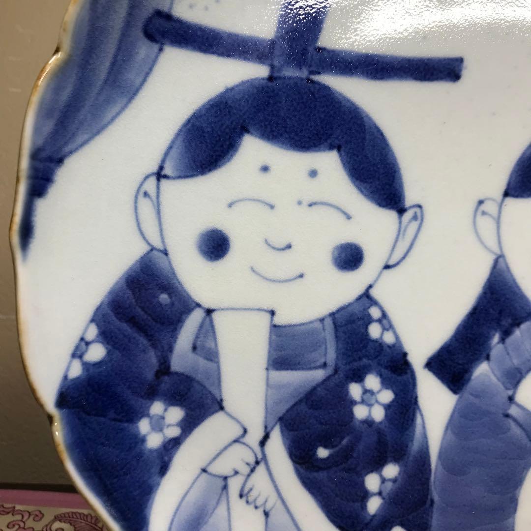 福泉窯　染付　雛絵皿　1枚　お内裏様　お雛様　24㎝　おひなさま　ひなまつり