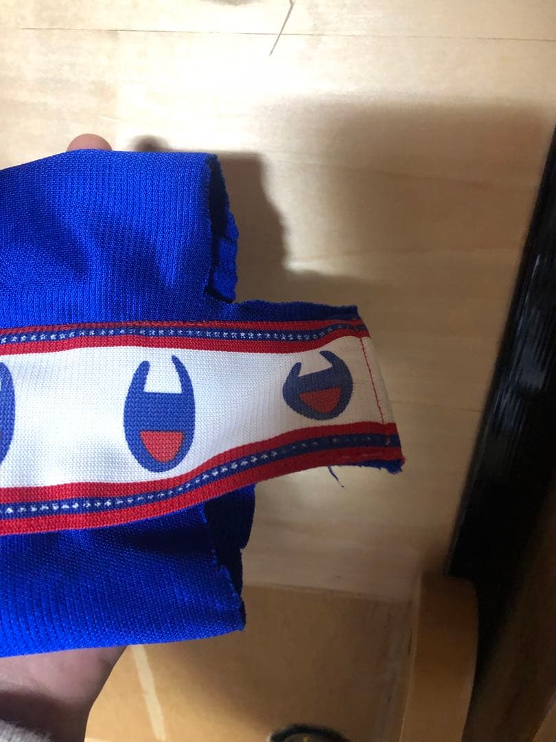 champion ブルー　トラックパンツ　vetements 風　加工 サイズm