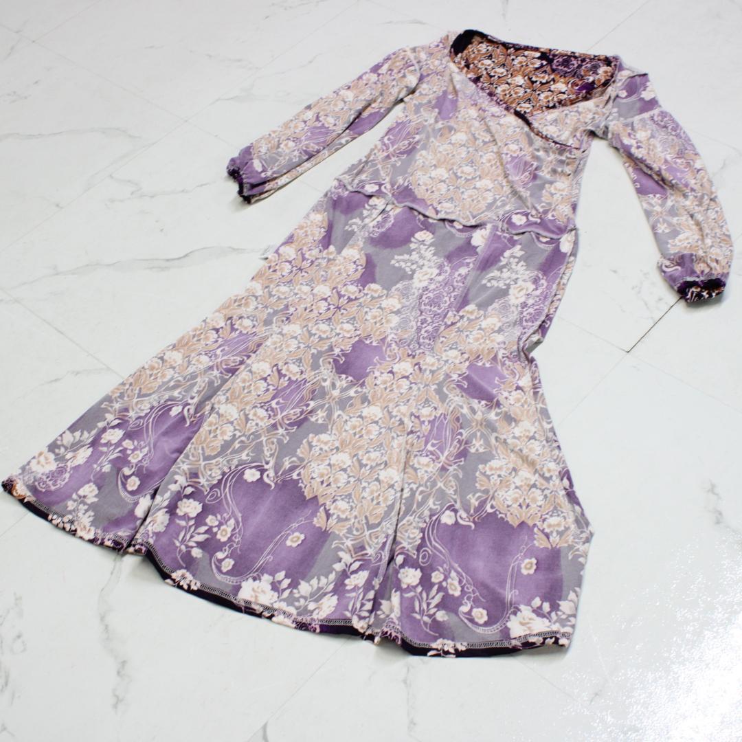 【美品 社交ダンス衣装】ワンピース ドレス Otto Mサイズ 紫 花柄