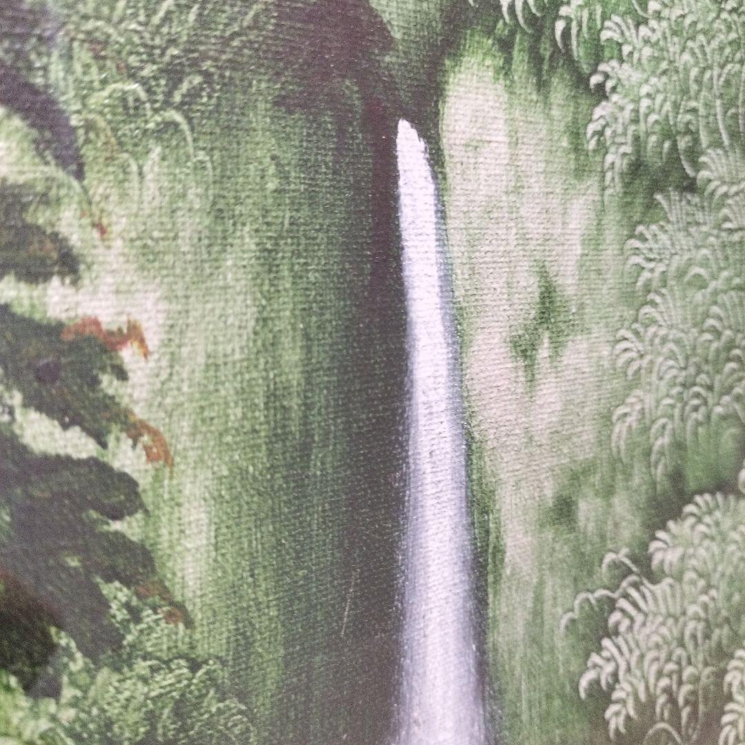 滝と森林の油彩画（B2サイズ白フレーム付き）