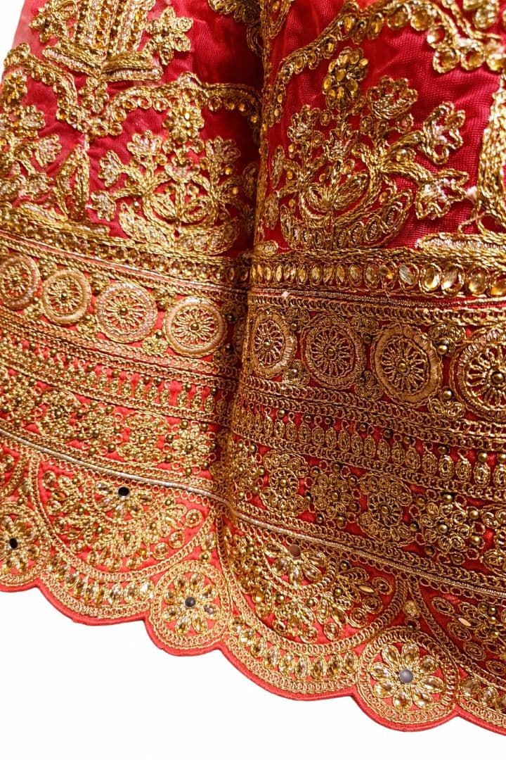 インド製 ビーズ刺繍 レヘンガ　紅赤×ゴールド ボリウッドダンス インド舞踊