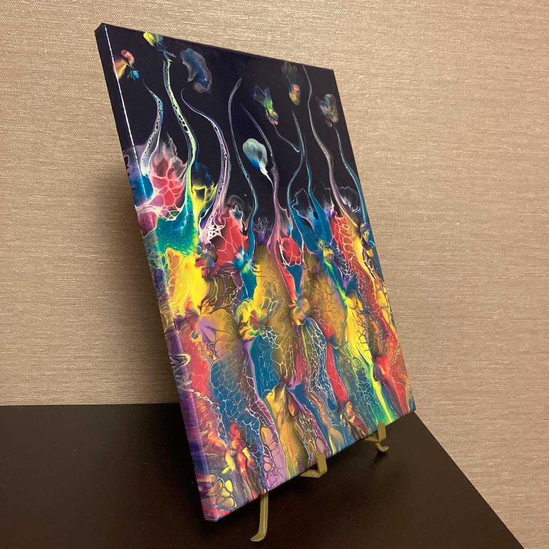 送料込み アクリルペイントアート 原画 ラメ カラフル
