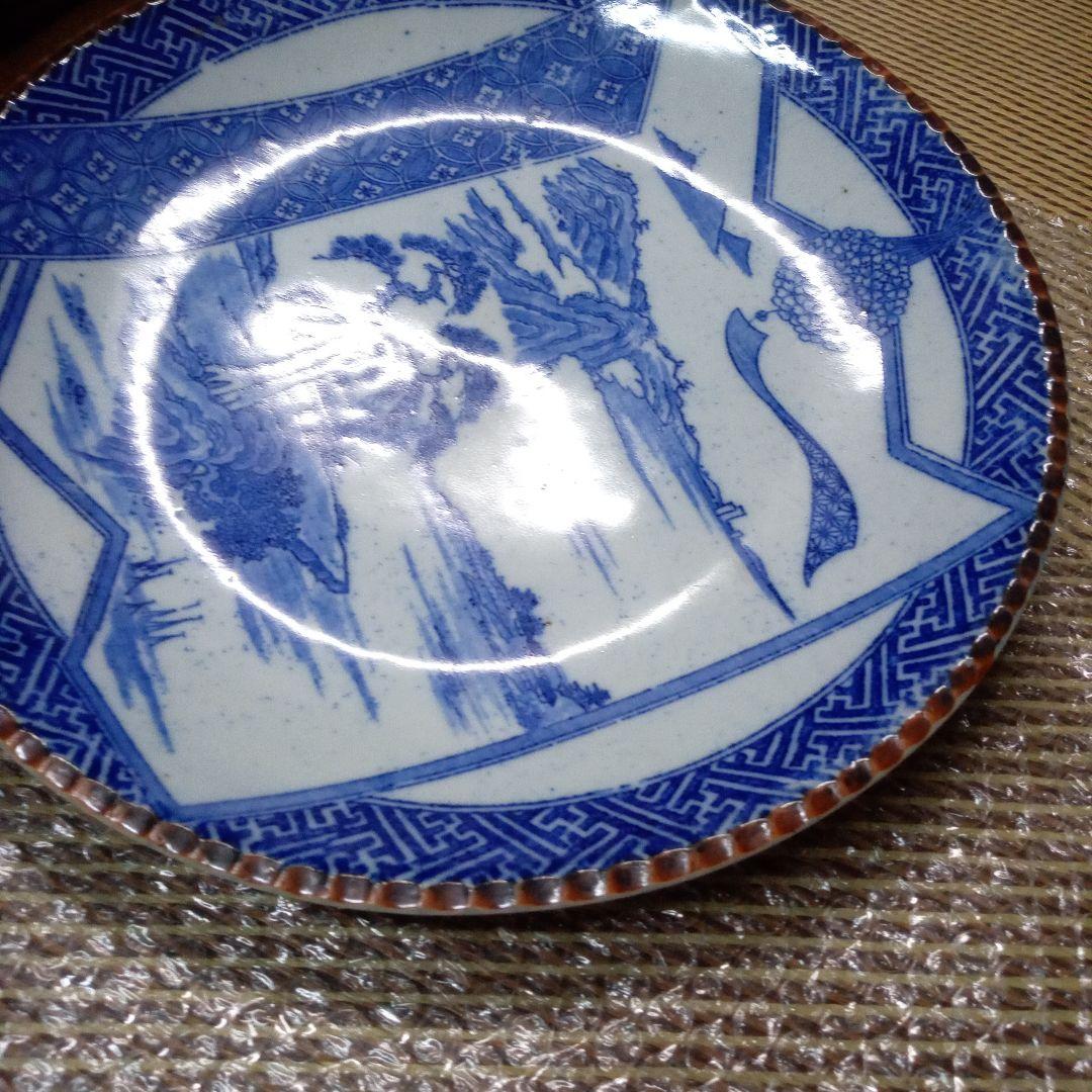 青白磁 風景画 平皿　大皿