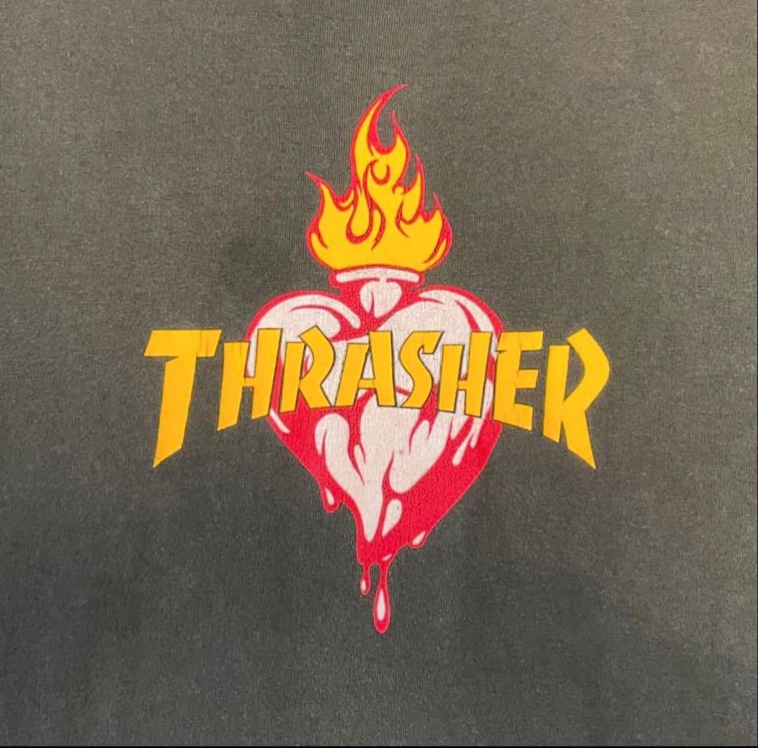 激レア THRASHER ファイヤーハートロゴ Tシャツ Mアッシュグレー
