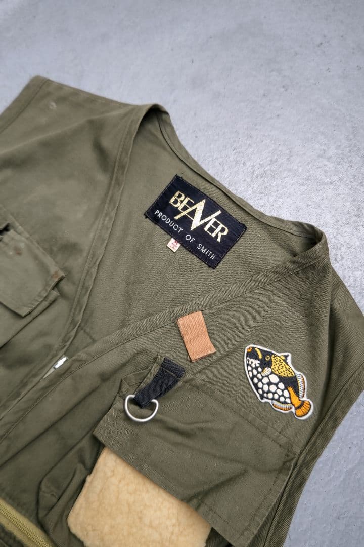 BEAVER／SMITH フライフィッシングベスト オリーブ【M】ヴィンテージ