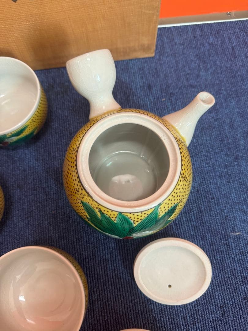 1829 九谷焼　茶器セット　急須1客　湯呑蓋付5客　未使用