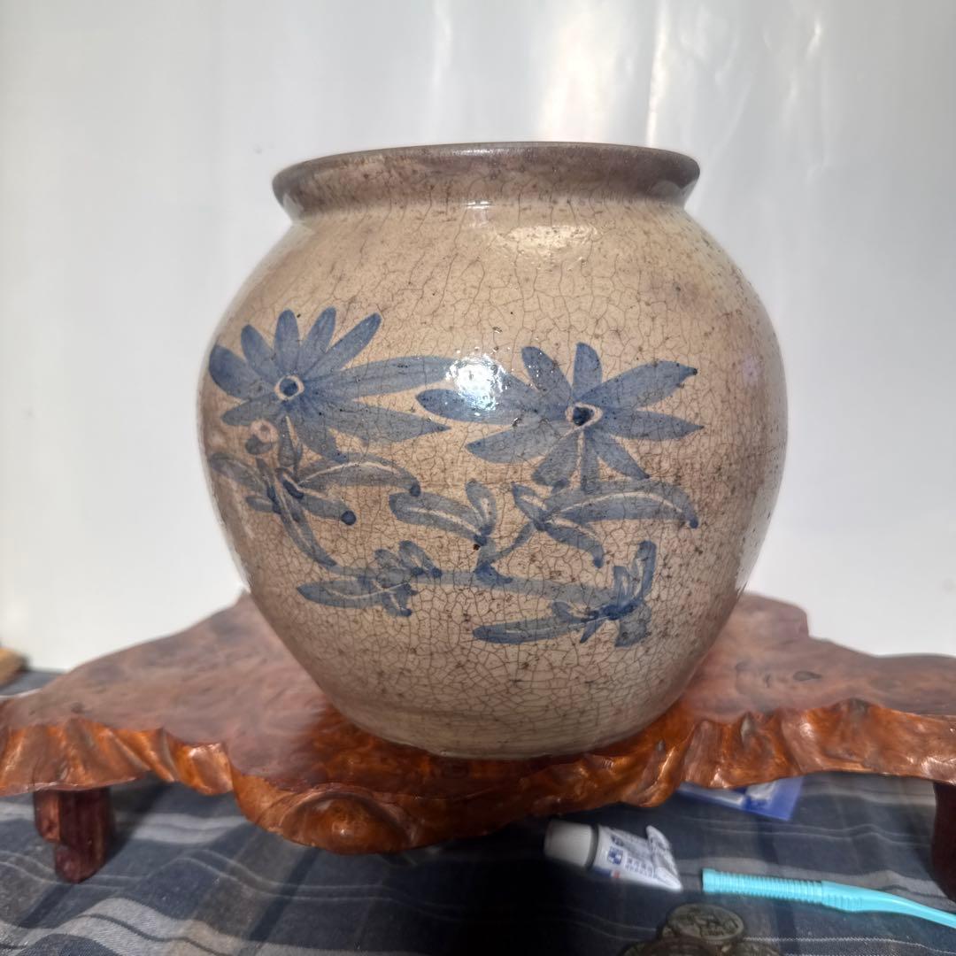 朝鮮美術李朝青花、の陶器の壺