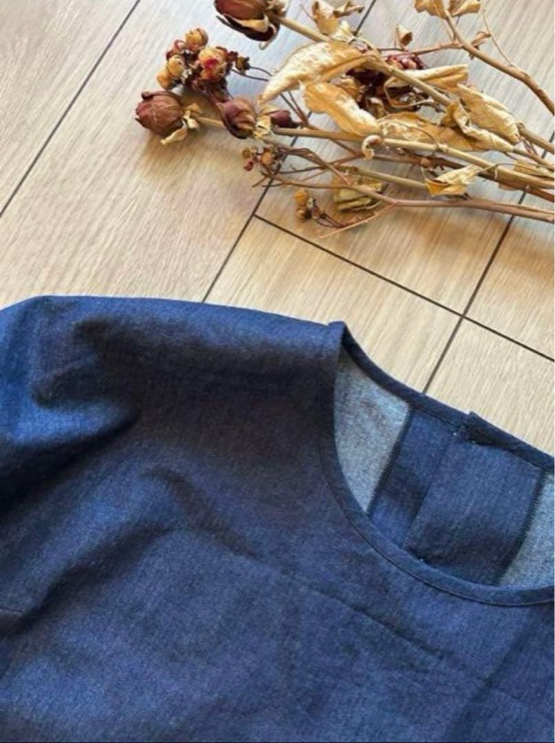 国産デニム生地　チュニック割烹着　服作り40年の田舎町仕立屋