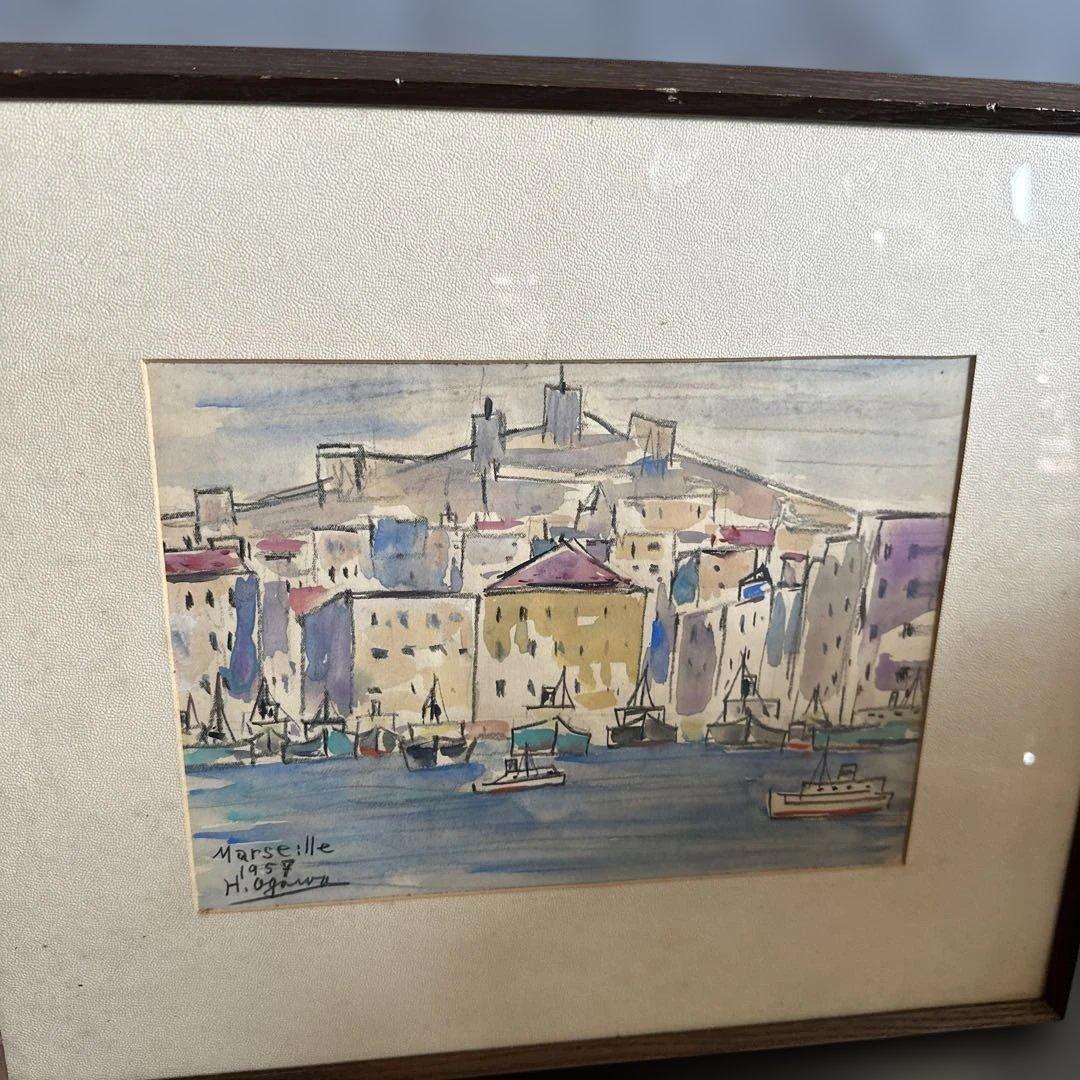 ヴィンテージ水彩画 Marseille 1957 H. Oginuz