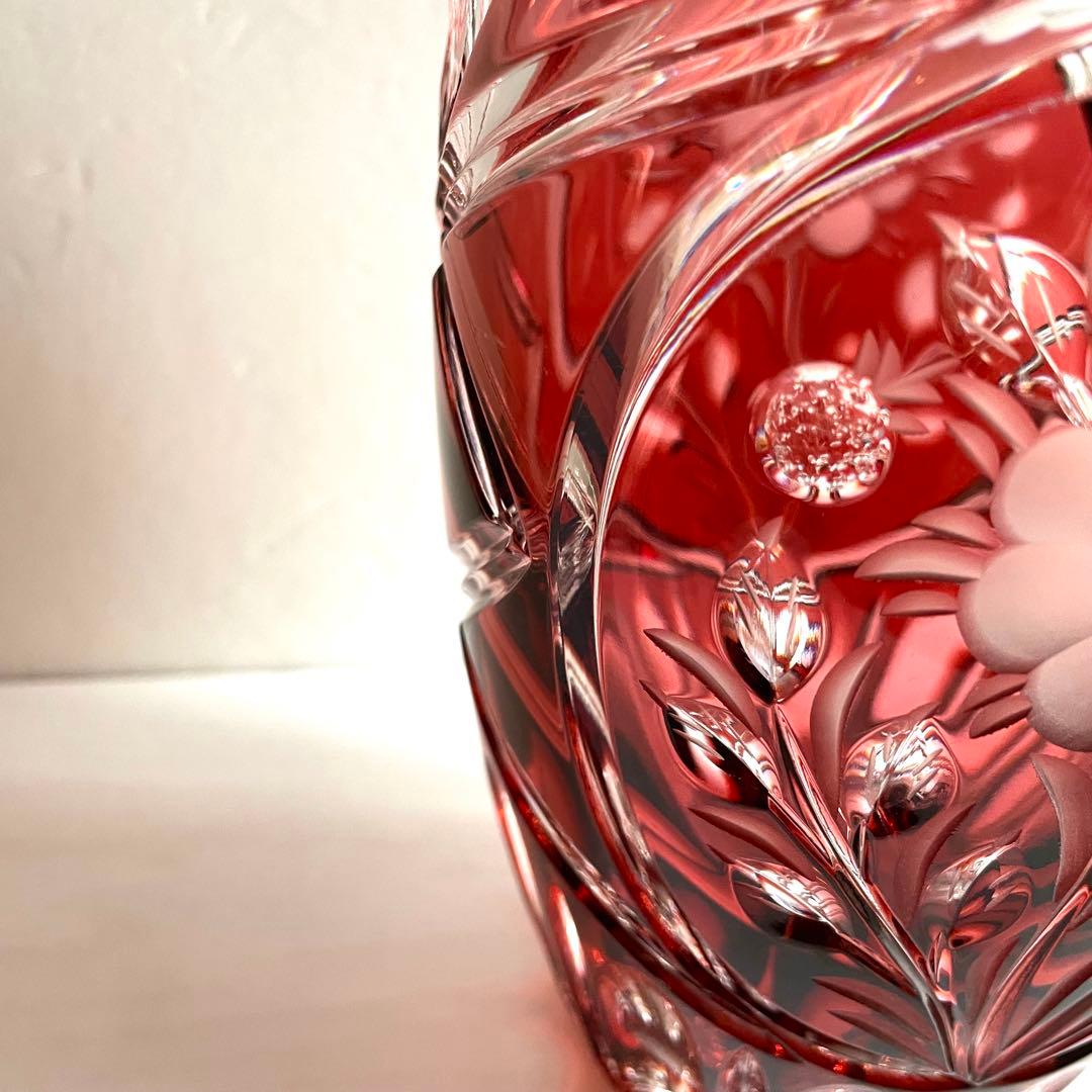 DRESDEN KRISTALL クリスタルガラス 切子 花瓶 レッド 未使用級