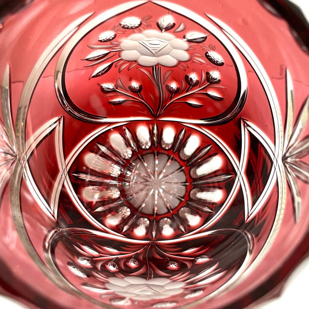 DRESDEN KRISTALL クリスタルガラス 切子 花瓶 レッド 未使用級