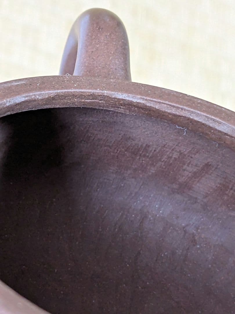 ♦中国？宜興窯 梨地 石瓢壺 漢詩 山水図 篦彫り茶壺 タタラ造り 骨董品