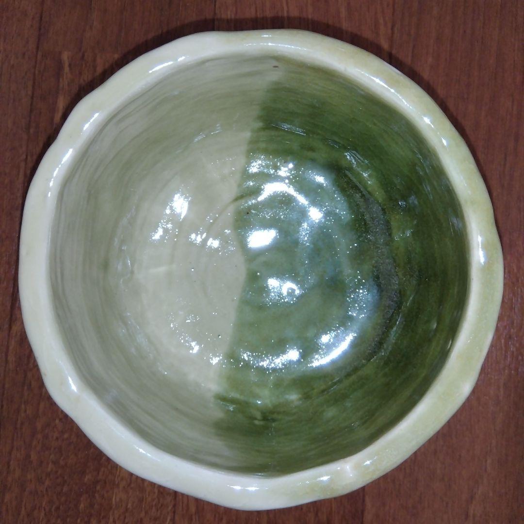 【レア 一点物】鉢 蜻蛉 緑色 陶器製 トンボ 850g