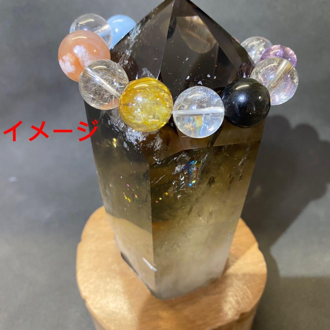 レインボー☆魔除 スモーキークォーツ水晶六角柱☆パワーストーン 天然石 A649