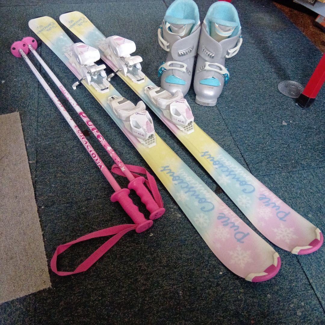 メンテナス済 子供 スキー110cm/靴19cm ストック付