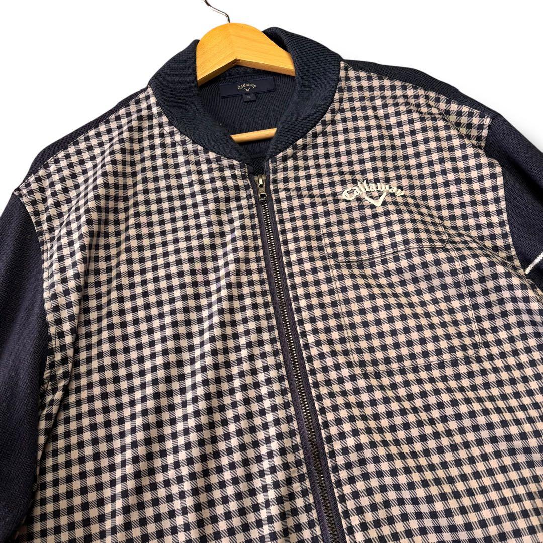美品/3L Callaway ニットジップアップジャケット チェック ゴルフ