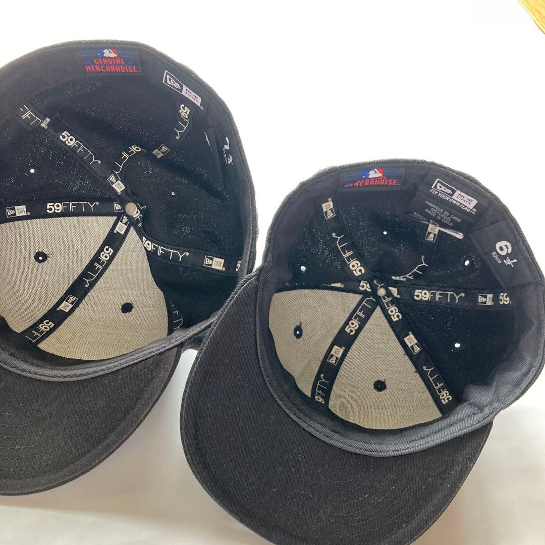 【中古】MLB ドジャース キャップ 2個セット黒/黒 7 3/4と6 1/2
