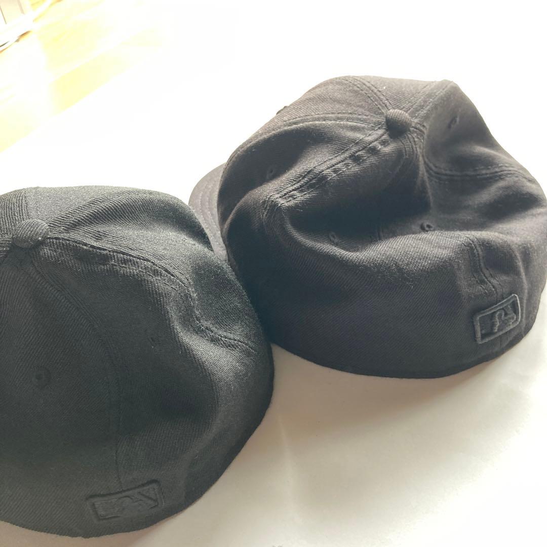 【中古】MLB ドジャース キャップ 2個セット黒/黒 7 3/4と6 1/2