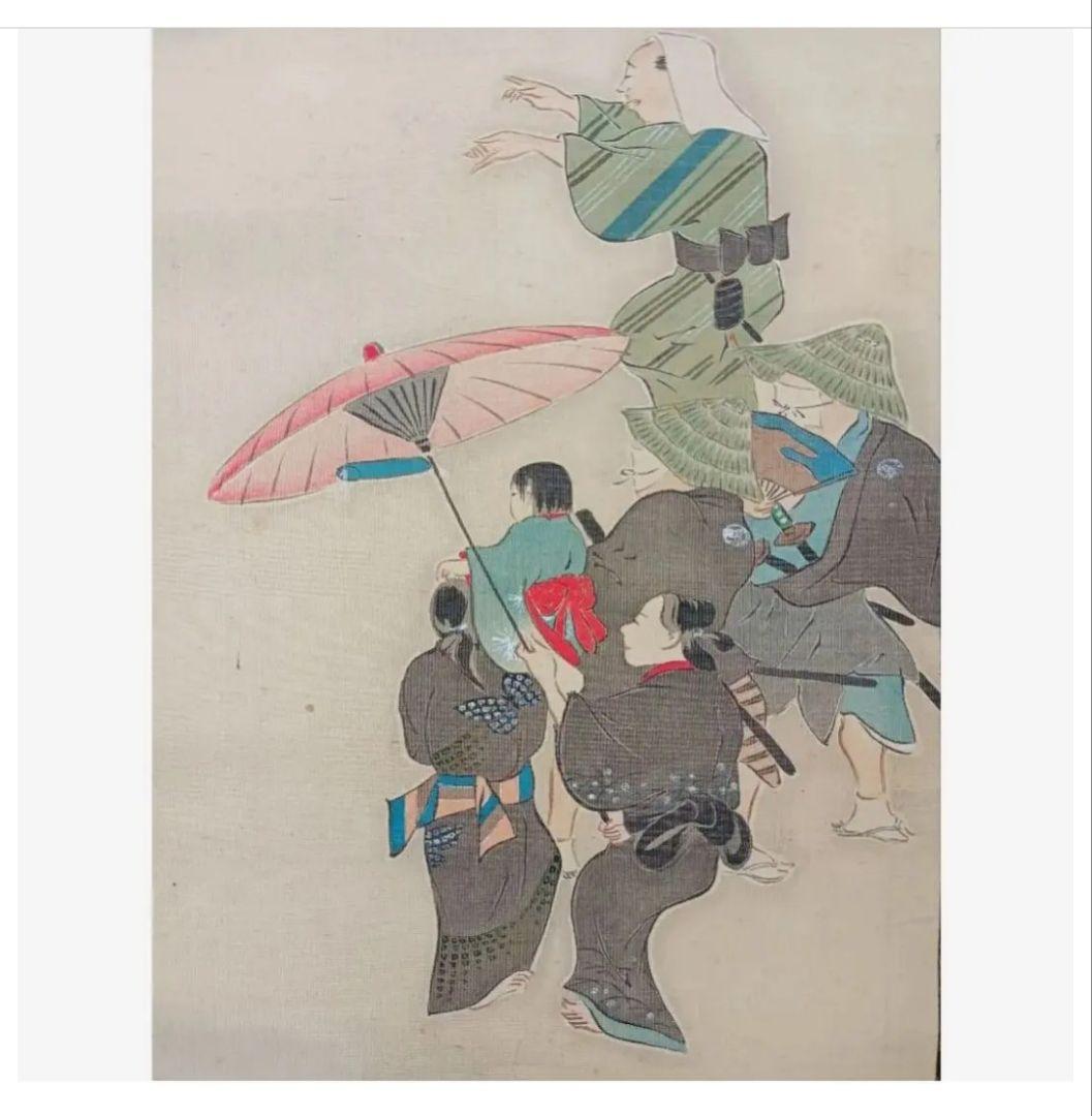 希少 月夜の盆踊り 月夜神楽 慰霊 掛軸 仏教 禅 日本画 美術 骨董品