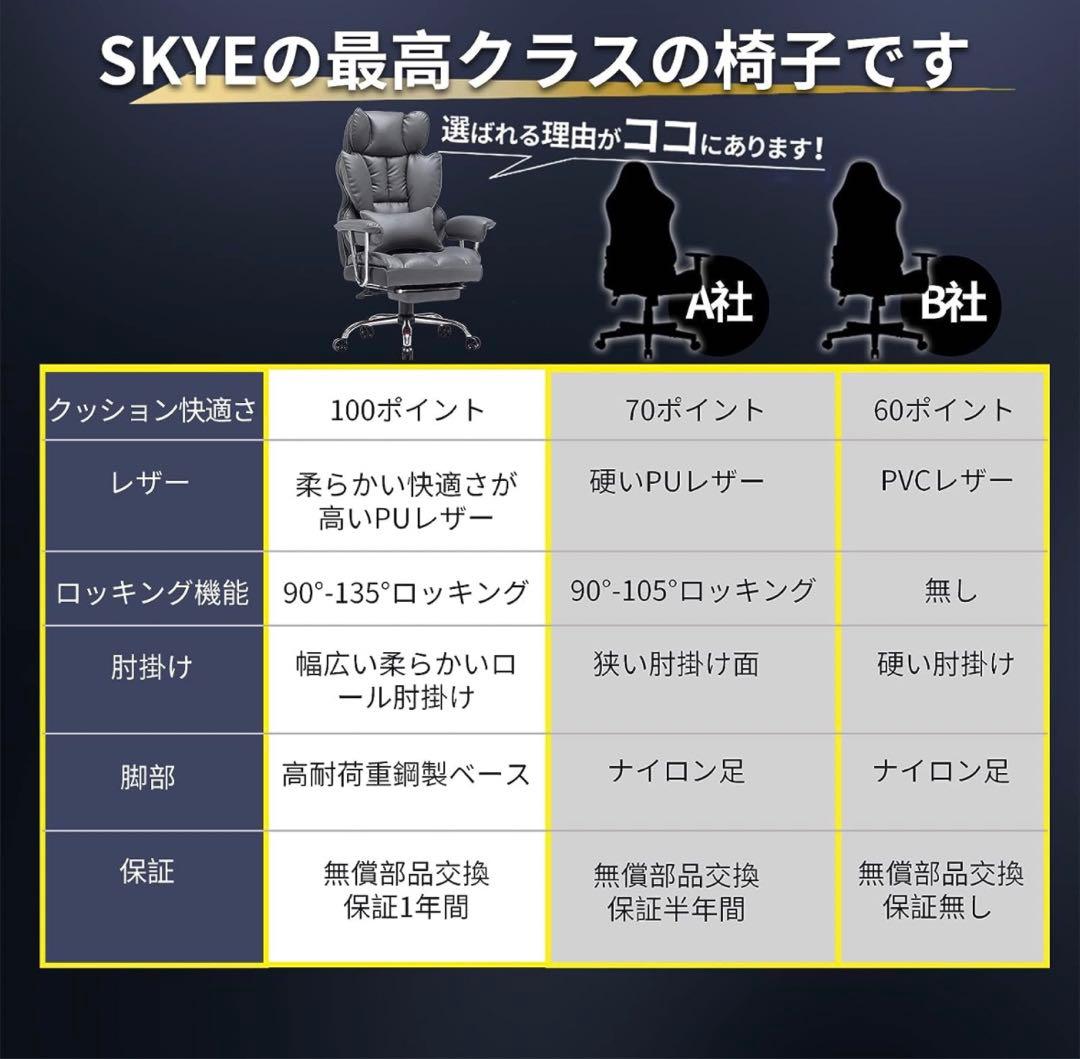SKYEゲーミングチェア PUレザー オフィスチェア/デスクチェア/社長椅子