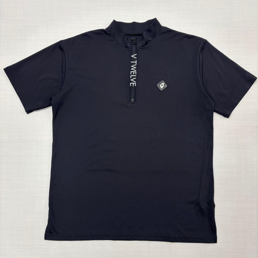【極美品】V12 ハーフジップ モックネックシャツ 黒 XL ゴルフ バックロゴ