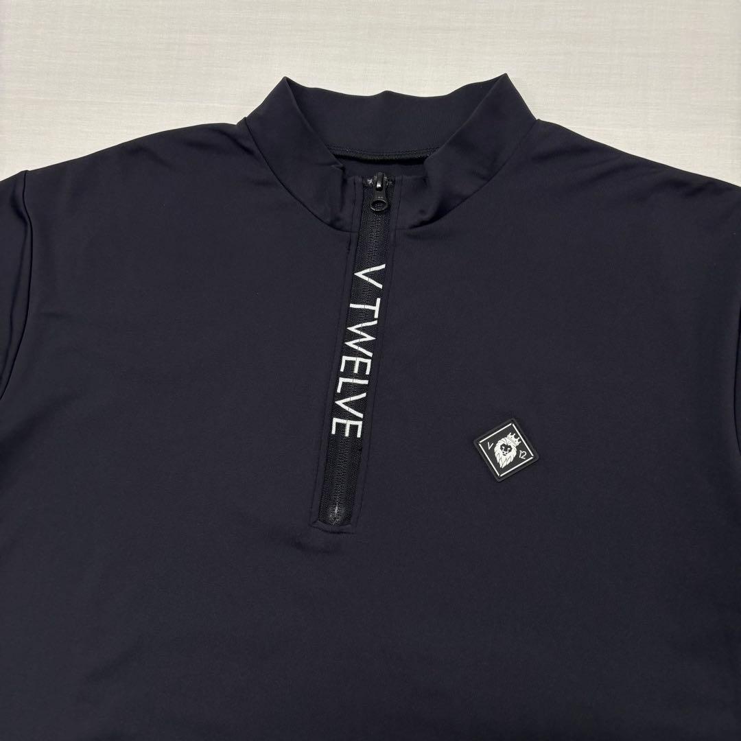 【極美品】V12 ハーフジップ モックネックシャツ 黒 XL ゴルフ バックロゴ