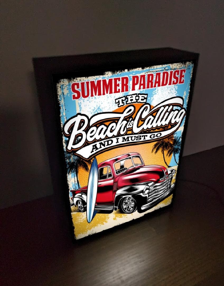 サーフビーチ トラック 夏 海 ランプ 看板 置物 アメリカン雑貨 ライトBOX