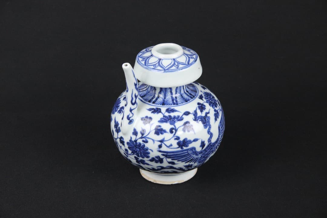 中国美術　青花　鳳凰花卉文　執壺　景徳鎮　明　中国古陶磁　時代物 EOM21-4