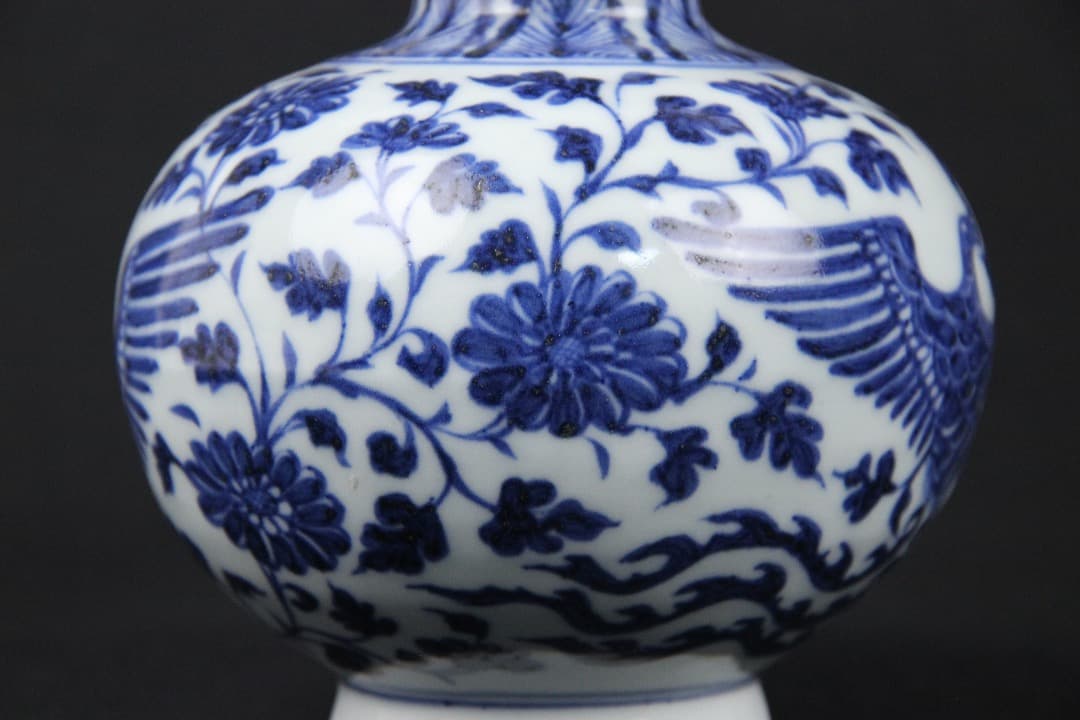 中国美術　青花　鳳凰花卉文　執壺　景徳鎮　明　中国古陶磁　時代物 EOM21-4