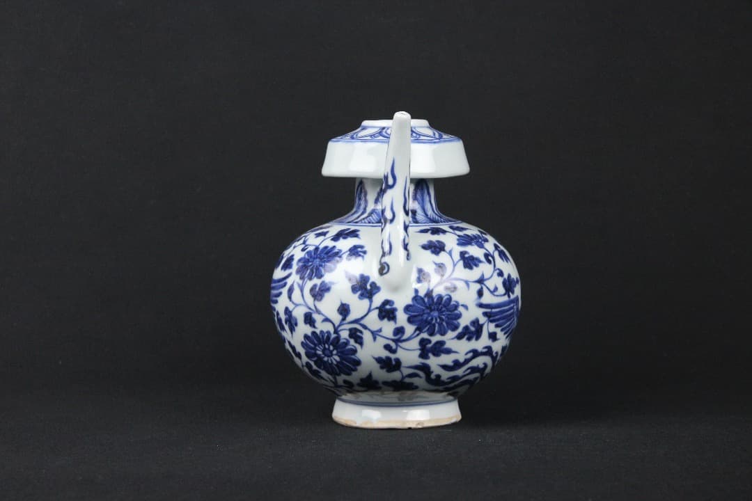 中国美術　青花　鳳凰花卉文　執壺　景徳鎮　明　中国古陶磁　時代物 EOM21-4