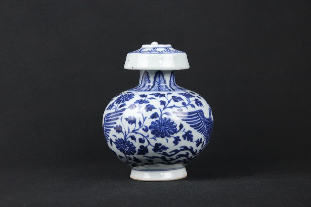 中国美術　青花　鳳凰花卉文　執壺　景徳鎮　明　中国古陶磁　時代物 EOM21-4