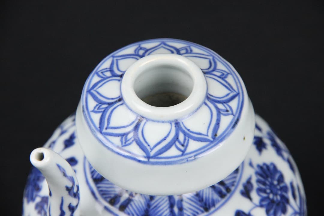 中国美術　青花　鳳凰花卉文　執壺　景徳鎮　明　中国古陶磁　時代物 EOM21-4