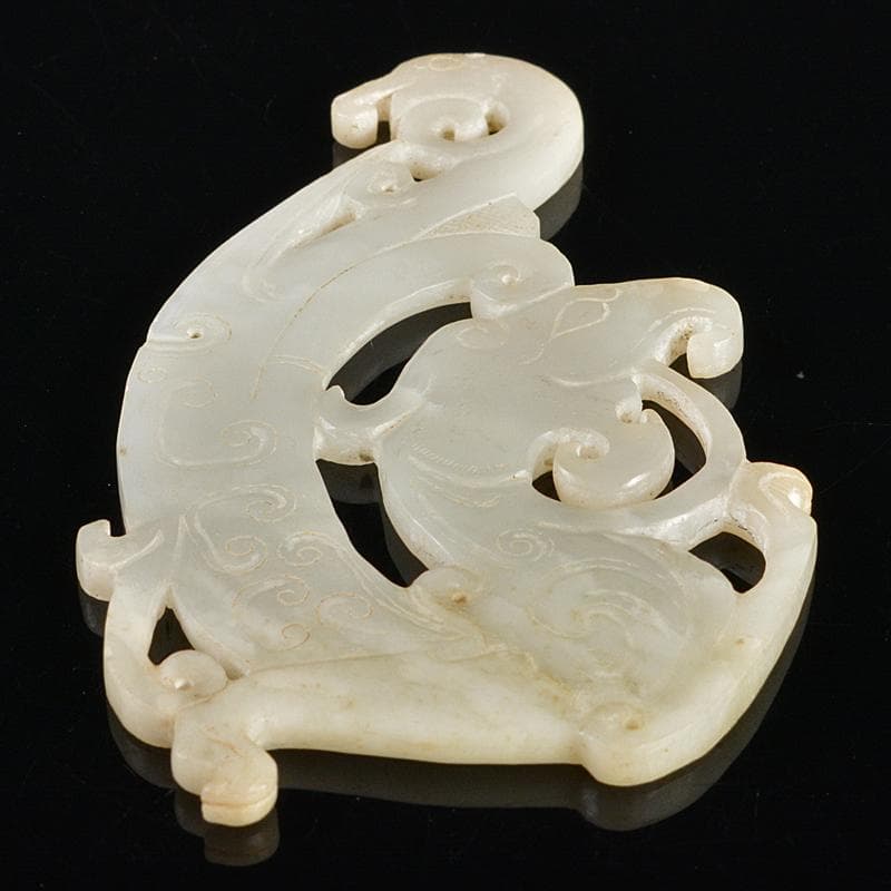 中国　玉石白玉彫刻　神獣　玉器　玉壁　玉飾　玉珮　M　R5506