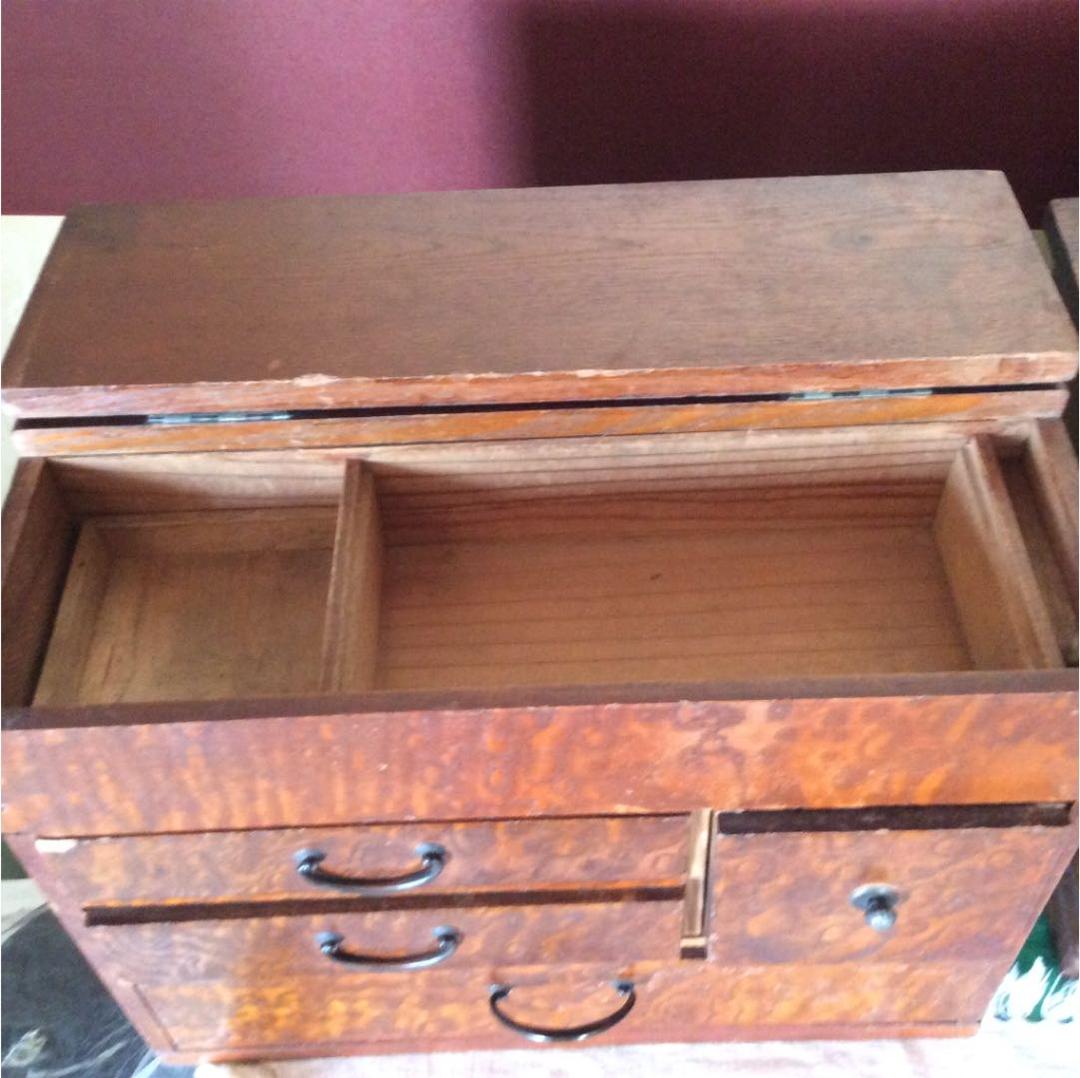 アンティーク家具　針箱 & 鏡台(鏡無し) 桑材