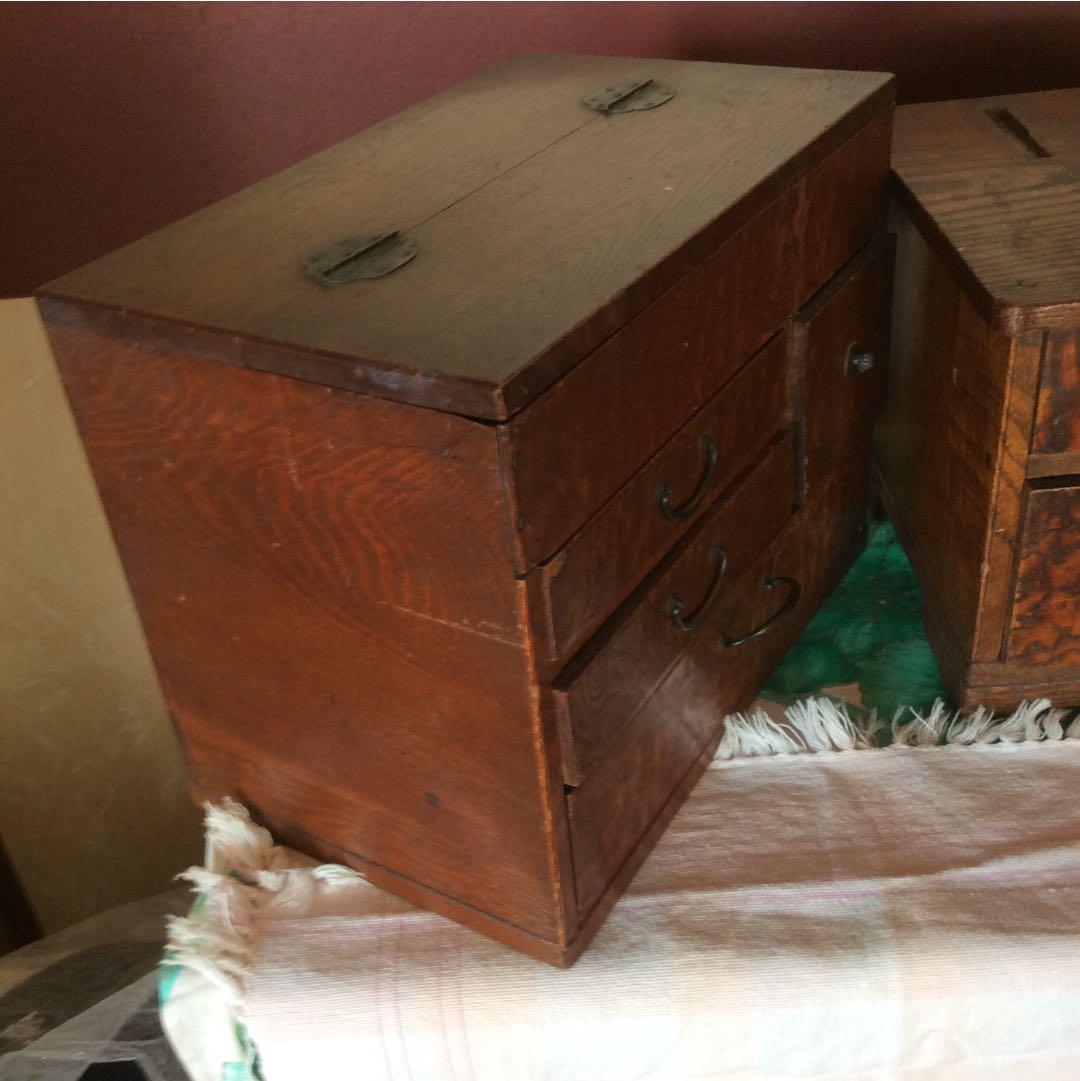 アンティーク家具　針箱 & 鏡台(鏡無し) 桑材
