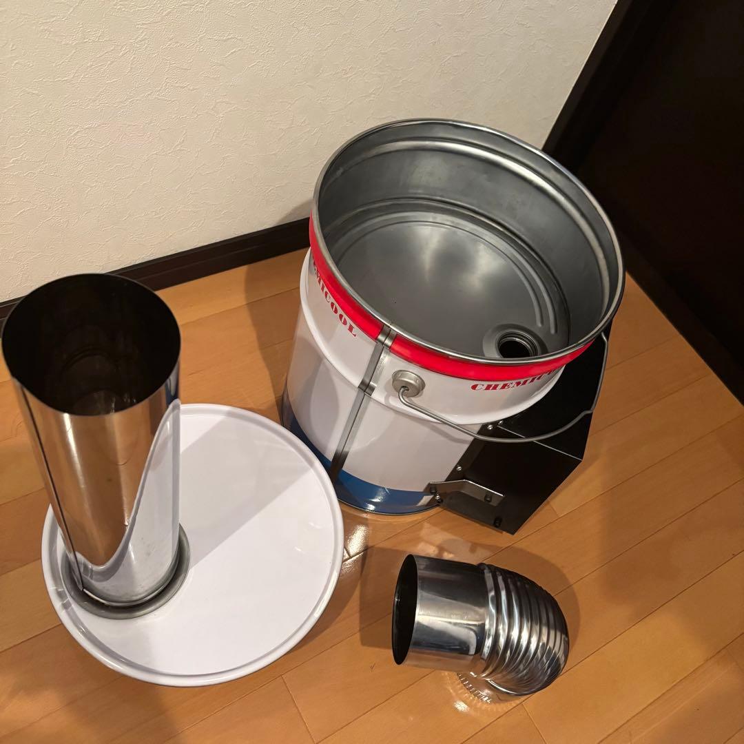 薪ストーブ 煙突付きストーブ ペール缶使用