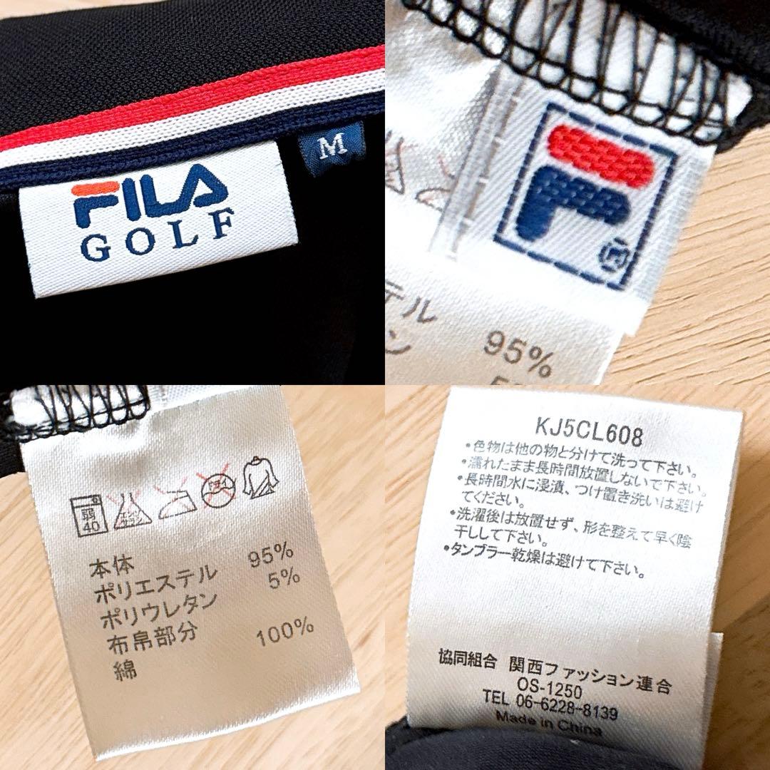 【フィラゴルフ】ゴルフ チェック柄 半袖 ポロシャツ ワンピース M 黒×白