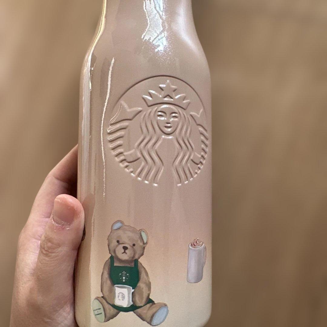 スタバ　ジェラピケ　ベアチャーム付きステンレスボトル　モカベージュ　新品