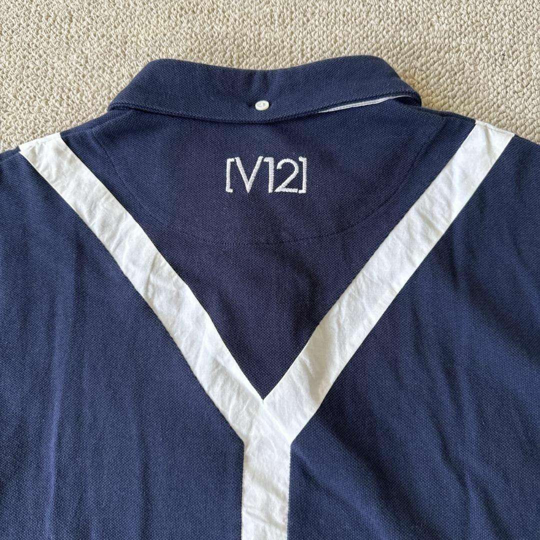 V12 FAKE TIE フェイクタイ ポロシャツ ネイビーM