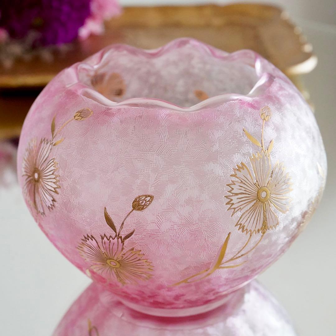 極希少★美品1900年 オールド サンルイ 金赤＆金彩 アシッドエッチング 花瓶