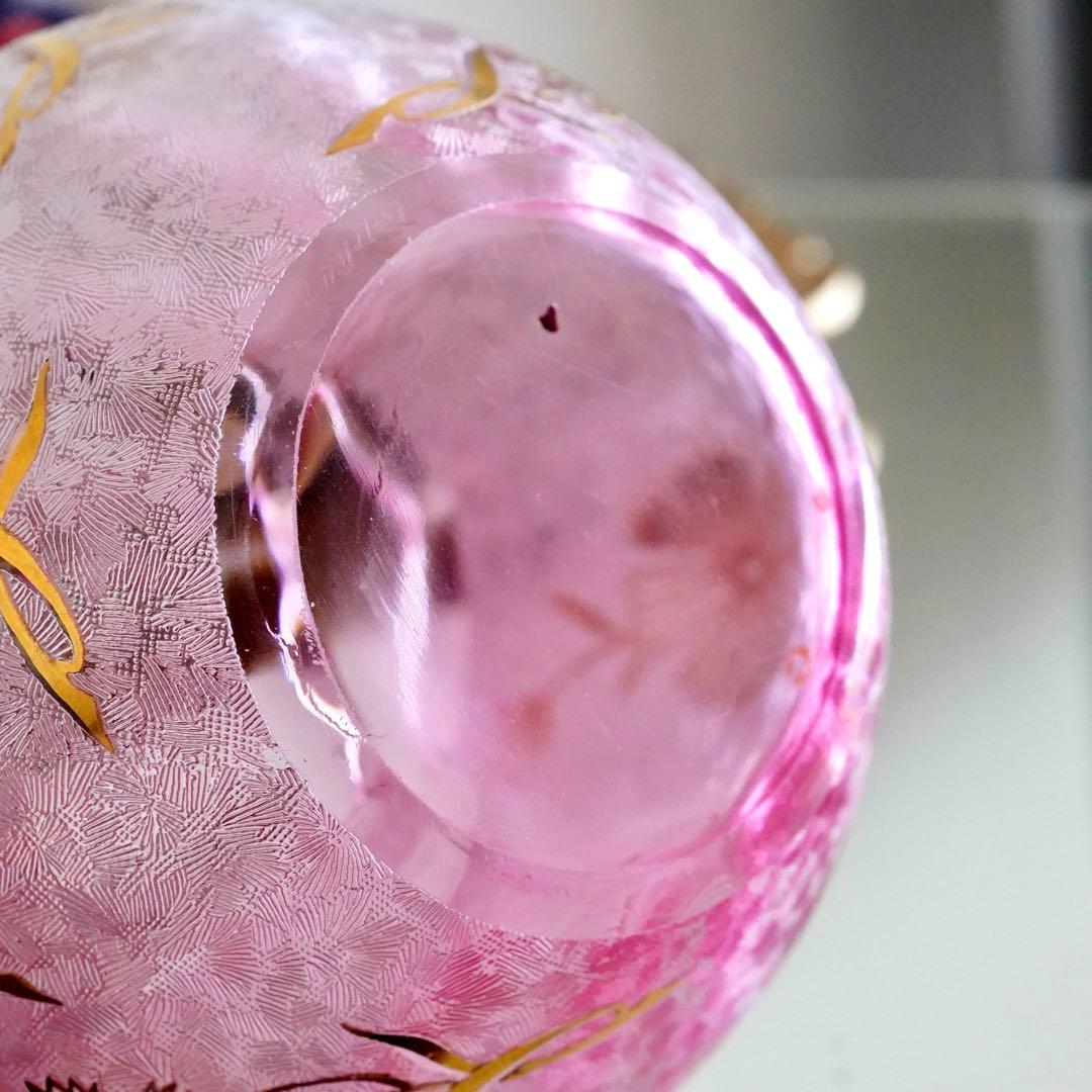 極希少★美品1900年 オールド サンルイ 金赤＆金彩 アシッドエッチング 花瓶