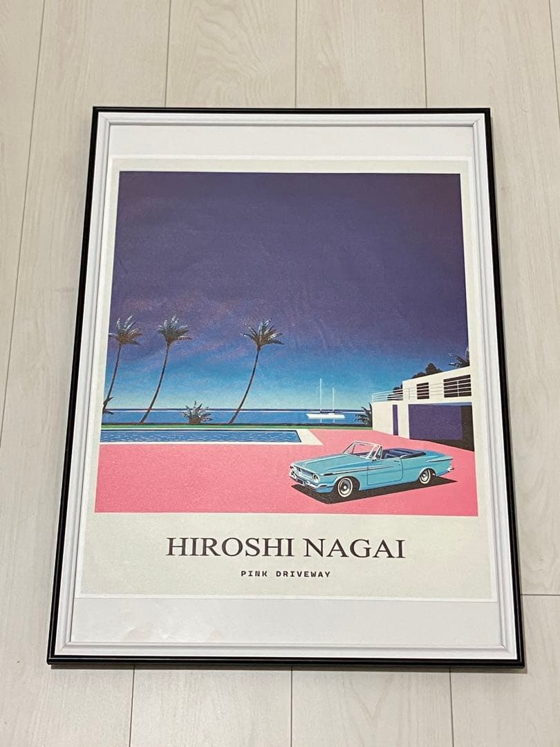 【額縁付き】 永井博（Hiroshi Nagai） A2ポスター 車水色