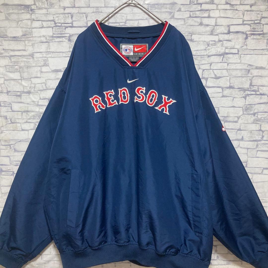 NIKE Red Sox VネックプルオーバーナイロンジャケットセンターロゴXL