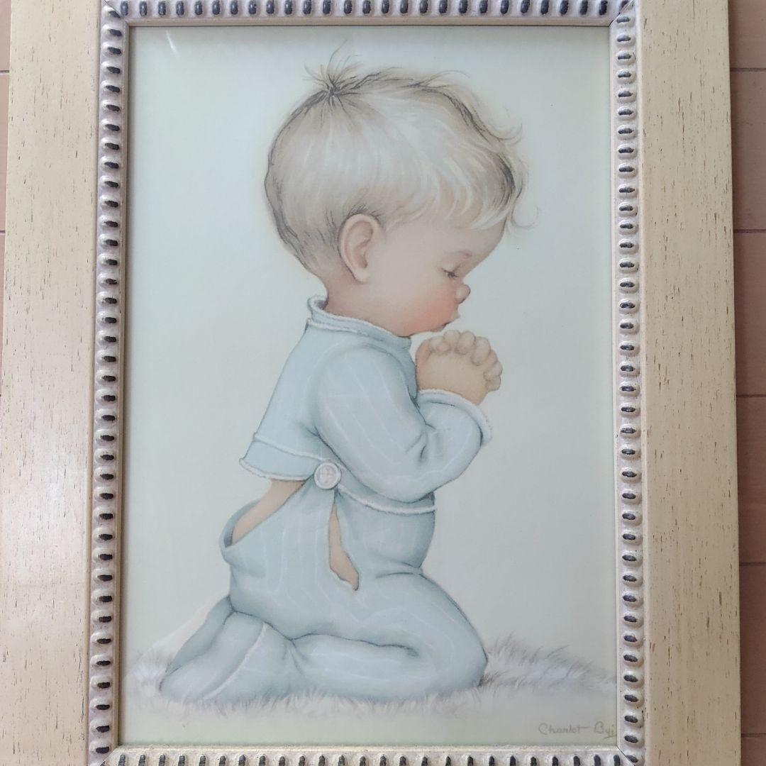 いのり♡子どもの可愛い絵画♡ 木製フレーム付き パステルカラー 祈り